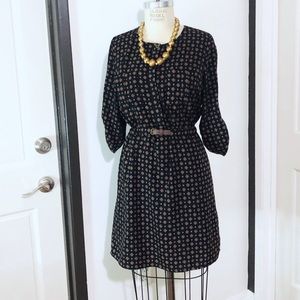 Skies Are Blue Black Printed Belted Shirt Dress